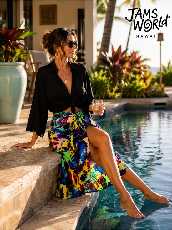 Jams World Dresses & Skirts - VTG Jam’s World Versailles Tropical Art Print Rayon Wrap Skirt Hawaii, Size S